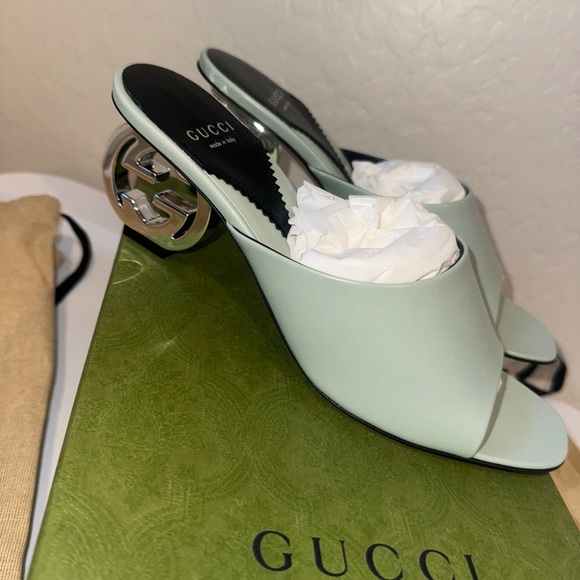 NEW Gucci leather green kitten logo heel size 9 brand new - Picture 8 of 10